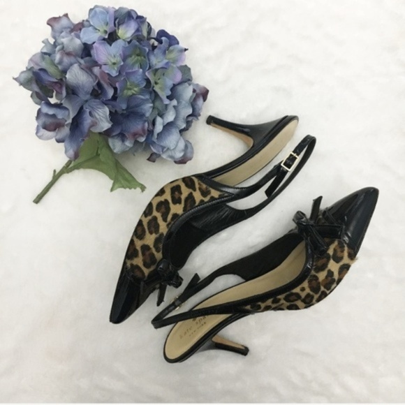 kate spade Shoes - Kate Spade | Leopard Black Bow Sling Back Heels
